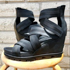 Sorel Women's Joanie II Strappy Wedge Sandals Sz 10 In Black